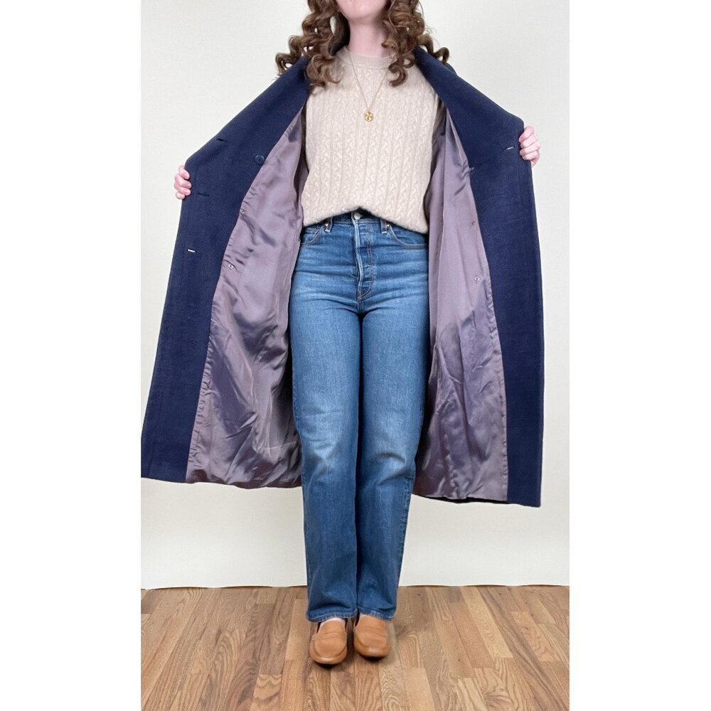 Vintage 100% Lambswool Double Breasted Oversized Pea Coat Trench Jacket Peacoat - Picture 3 of 9